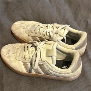 Adidas Cream and Tan Sneakers with Gum Sole